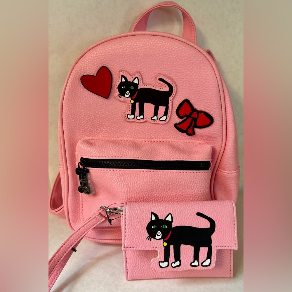 Marc Tetro pink mini backpack handbag purse & wallet cat design. New no tags